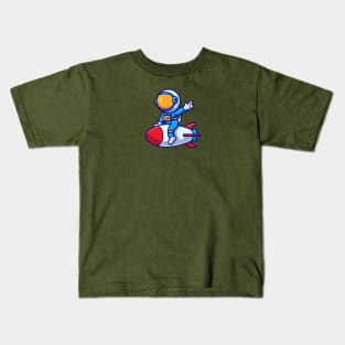 Cute Astronaut Riding Rocket Cartoon Kids T-Shirt